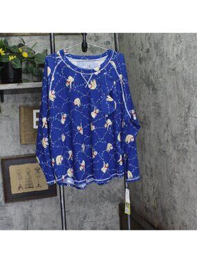 Muk Luks Sloth Print Hacci Pajama Top with Sleep Mask Sloths Blue 3X
